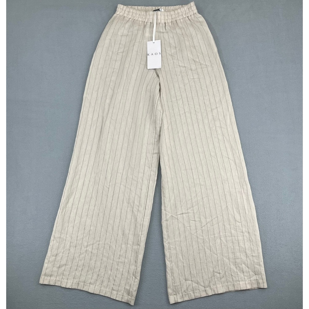 KAOS Made in Italy Women Beige Pinstripe Wide Leg Trousers SP1GX011 Size 40‎ EU